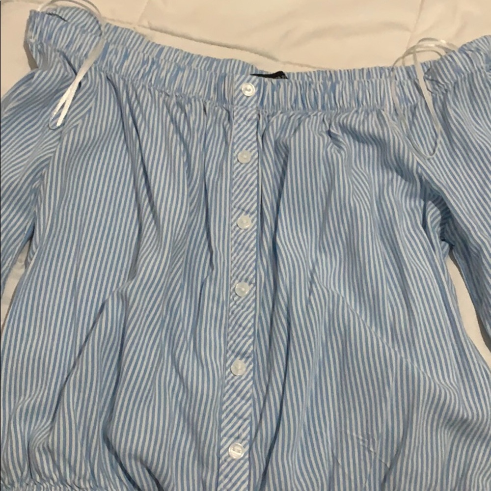Blue and White Striped Crop